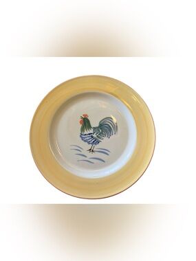 Rooster Glory Yellow Rim Dinner Plates Set of 4 Farmhouse Country Rooster 10”